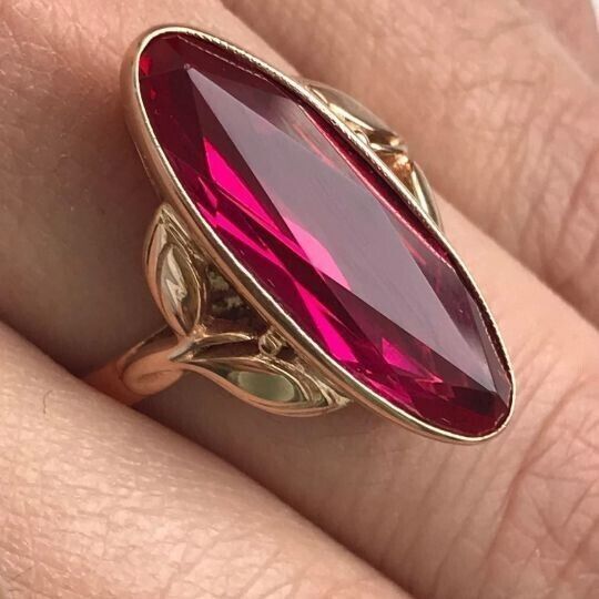 Vintage Garnet Oval Crystal Gold Ring-Vickis Jewelry