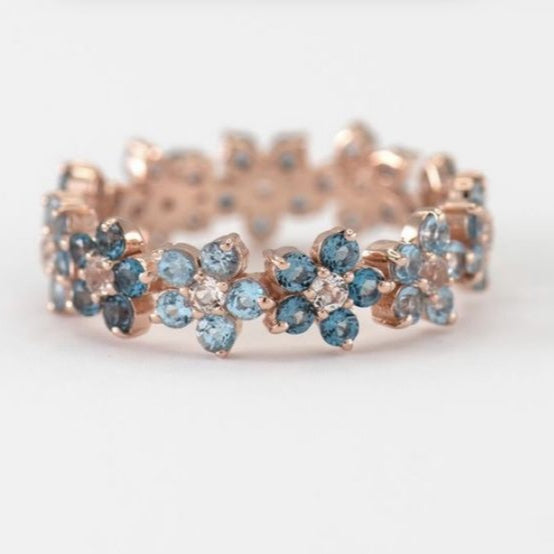 Vintage Blue Daisy Rose Ring-Vickis Jewelry