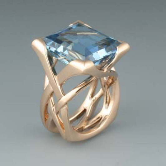 Vintage Rose Gold Blue Zirconia Ring-Vickis Jewelry