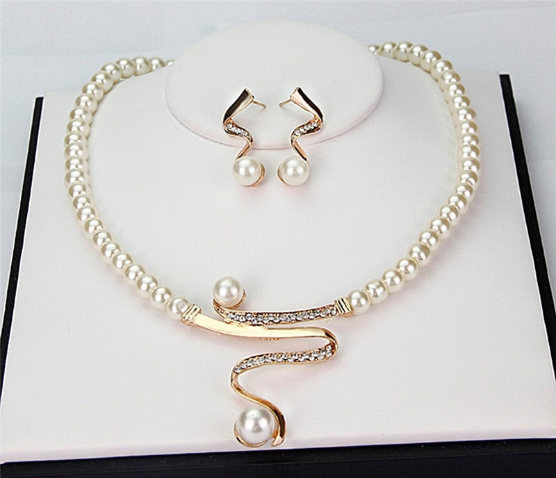 Natural Pearl Necklace + Earrings Set-Vickis Jewelry