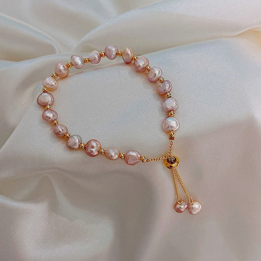 Pink Pearls in Gold Bracelet-Vickis Jewelry