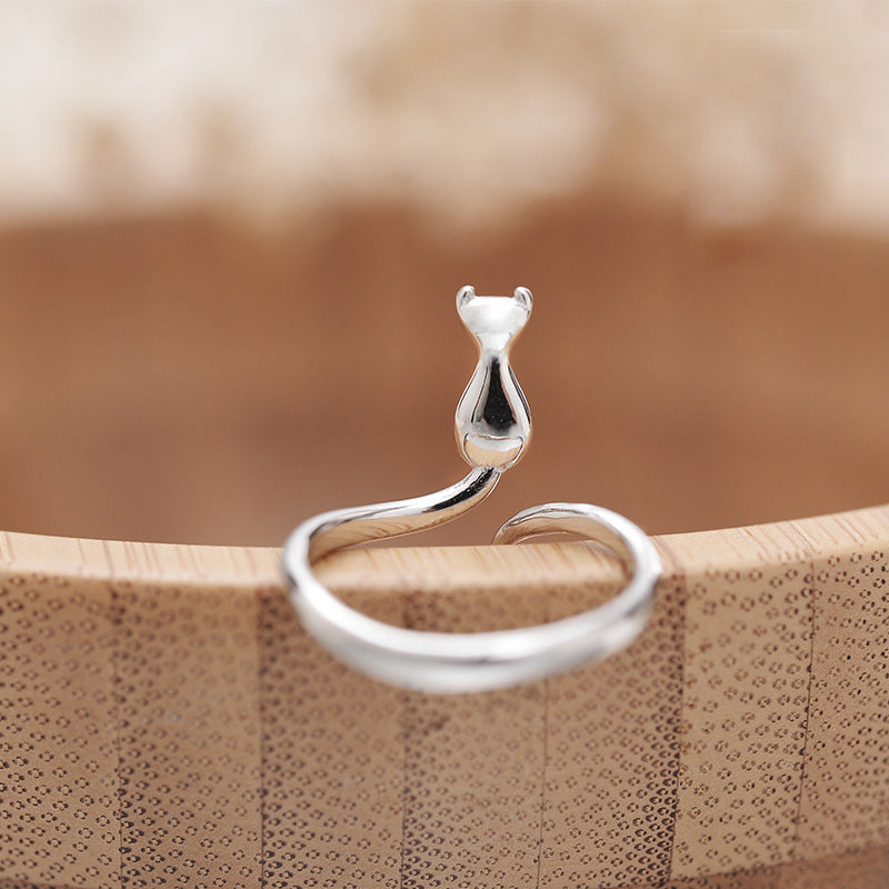 925 Sterling Silver Adjustable Kitten Ring-Vickis Jewelry