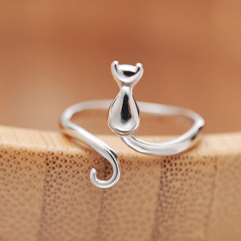 925 Sterling Silver Adjustable Kitten Ring-Vickis Jewelry