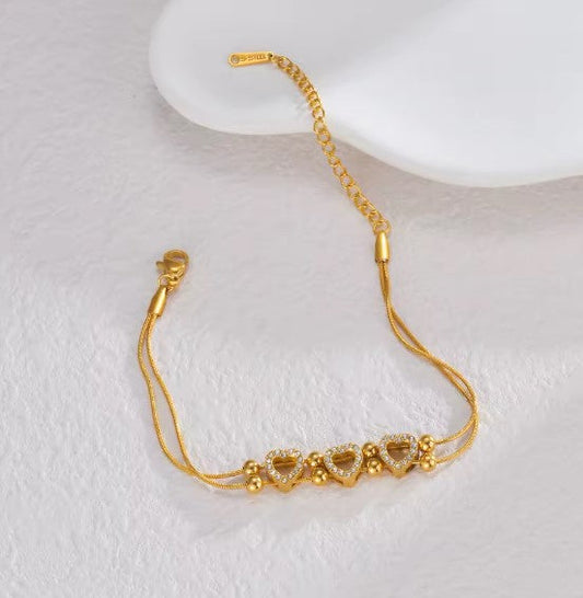 Classic Heart Inlaid Zircon Gold Bracelet-Vickis Jewelry