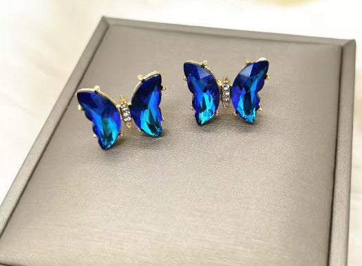 Classic Blue Butterfly Earrings-Vickis Jewelry