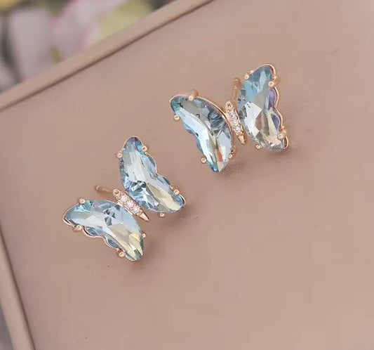 Classic Light Blue Butterfly Earrings-Vickis Jewelry