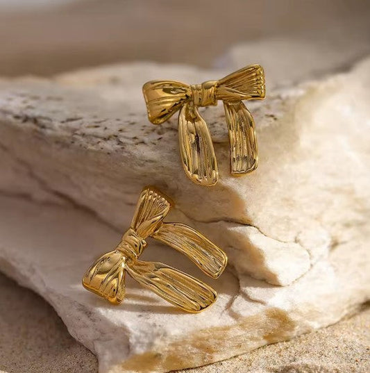 Classic Bowknot Stud Gold Earrings-Vickis Jewelry