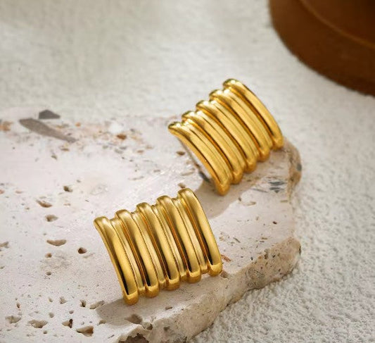 Classic Multilayer Square Gold Earrings-Vickis Jewelry