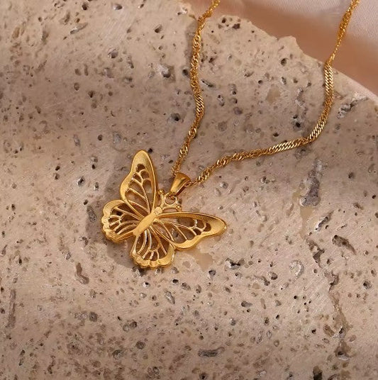Classic Zircon Stone Butterfly Gold Necklace-Vickis Jewelry