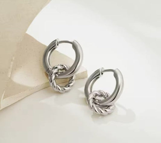 Charm Twisted Hoops Silver Earrings-Vickis Jewelry
