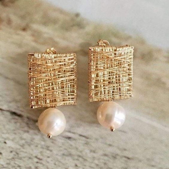 Vintage Golden Threads with Pearls Earrings-Vickis Jewelry