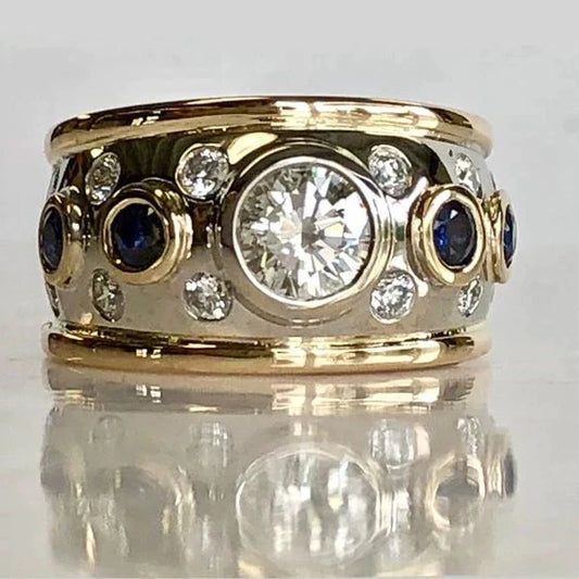 Vintage Golden Inlaid Zirconia Ring-Vickis Jewelry