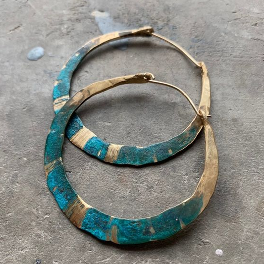 Vintage Blue Golden Hoop Earrings-Vickis Jewelry