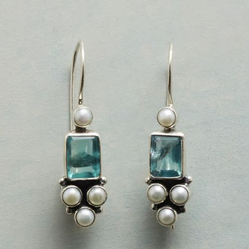 Vintage Green Glass Inlaid Pearls Earrings-Vickis Jewelry