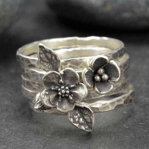 Vintage Flower Silver Layer Ring-Vickis Jewelry