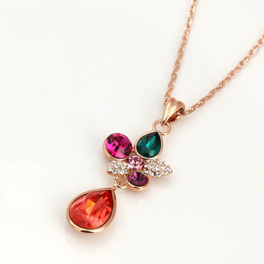Vintage Rose Gold Colorful Gemstone Necklace-Vickis Jewelry