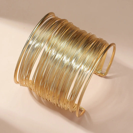Gold Coil Wire Cuff Open Bracelet-Vickis Jewelry