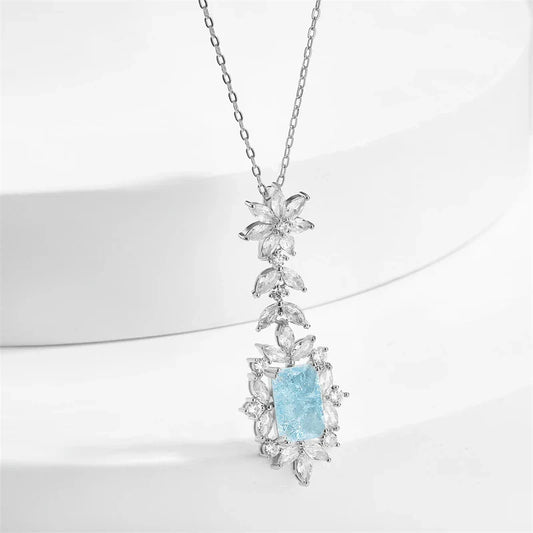 Vintage Ice Blue Floral Silver Necklace-Vickis Jewelry