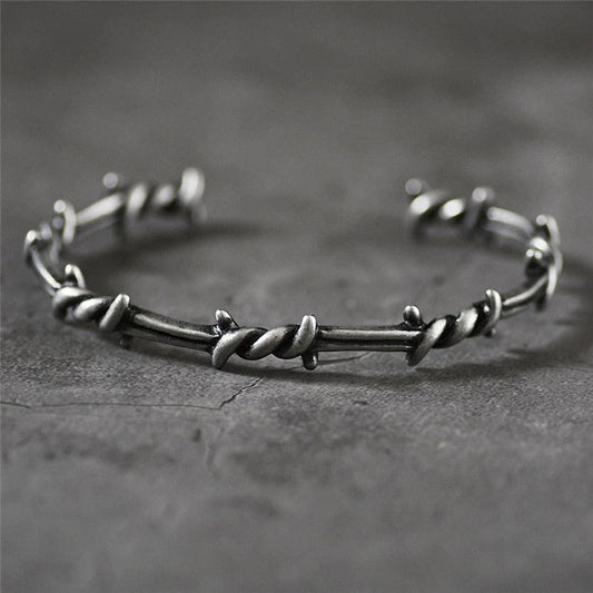 Vintage Gothic Barbed Silver Bangle Bracelet-Vickis Jewelry