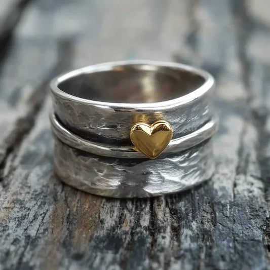 Vintage Golden Heart Silvered Ring-Vickis Jewelry